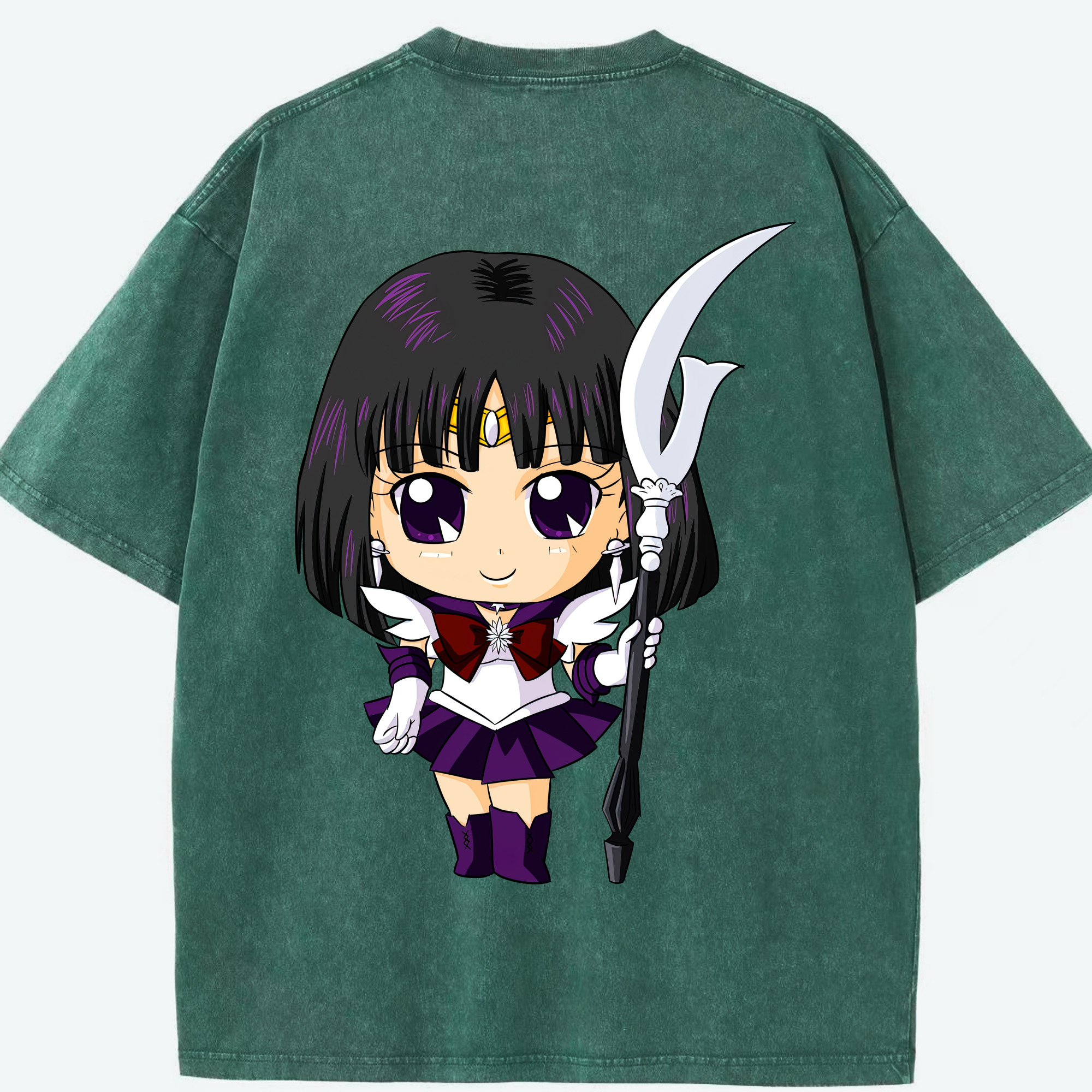 （画像用） 美少女戦士セーラームーン 土萠ほたる Sailor Moon Tomoe Hotaru （セーラーサターン；Sailor Saturn） 綿100% ヴィンテージ風 半袖Tシャツ（背面プリント）